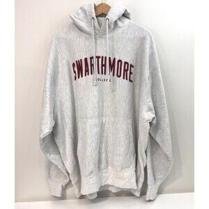 Vintage 80s Champion Reverse Weave Swarthmore College Hoodie Grey 2XL Large USA